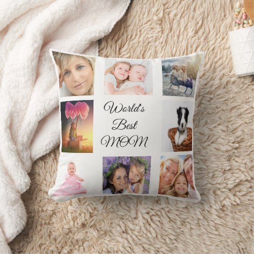 Mother white photo collage throw pillow