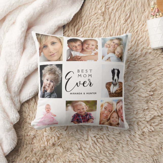 Mother white photo collage throw pillow (Blanket)