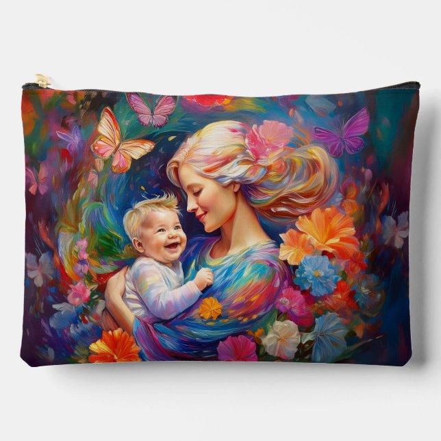 Mother with Baby Boy Colorful Painting Accessory Pouch (Front)