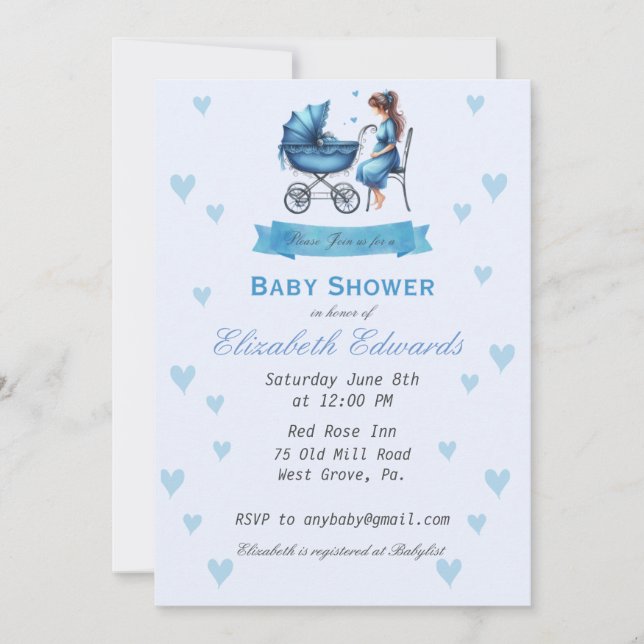 Mother with Baby Carriage Baby Shower Invitation (Front)