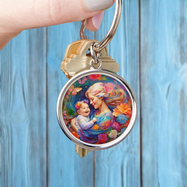 Mother with Baby Girl Colorful Painting Keychain (Creator Uploaded)