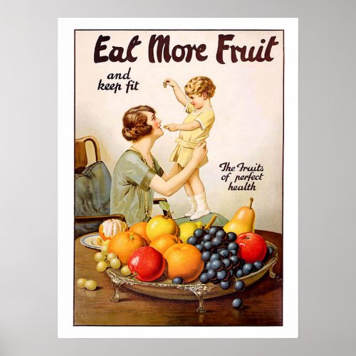 Mother with her child eat more fruit vintage poster