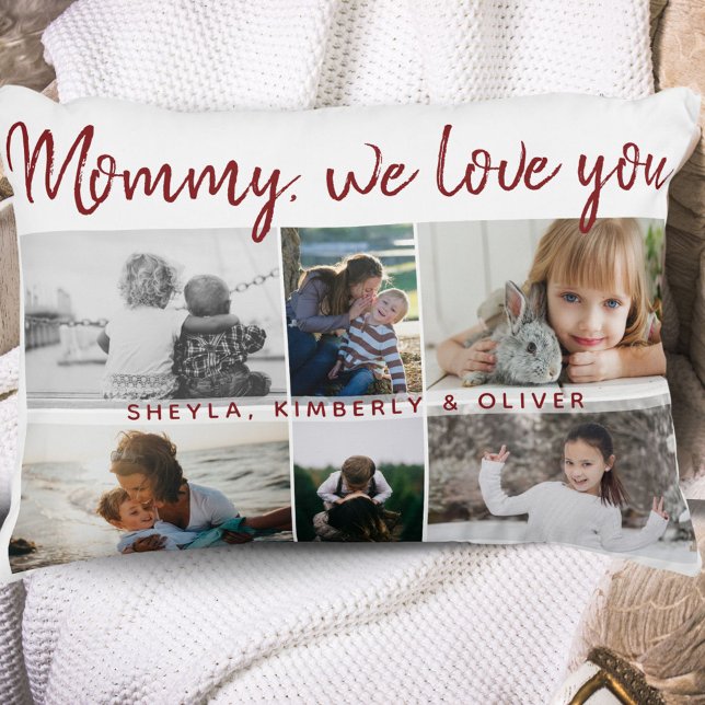 Mother with Kids and Family Mom 6 Photo Collage Accent Pillow (Creator Uploaded)