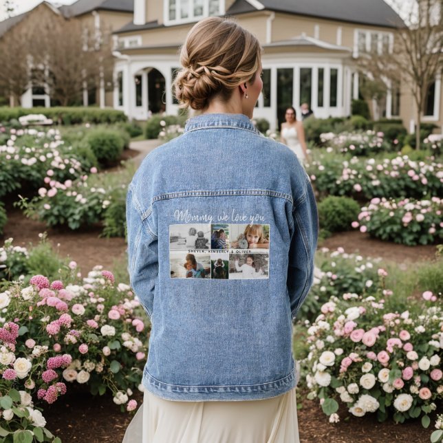 Mother with Kids and Family Mom 6 Photo Collage Denim Jacket (Wedding Back)