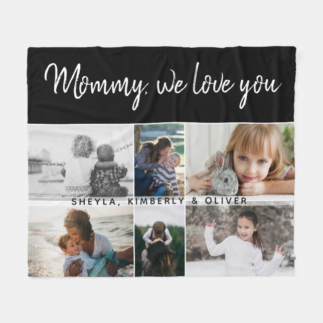 Mother with Kids and Family Mom 6 Photo Collage  Fleece Blanket (Front (Horizontal))