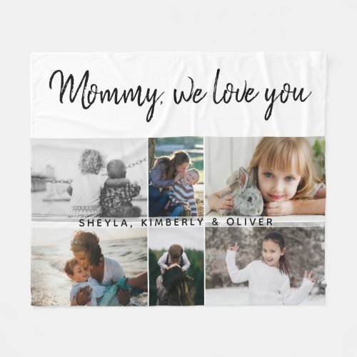 Mother with Kids and Family Mom 6 Photo Collage Fleece Blanket