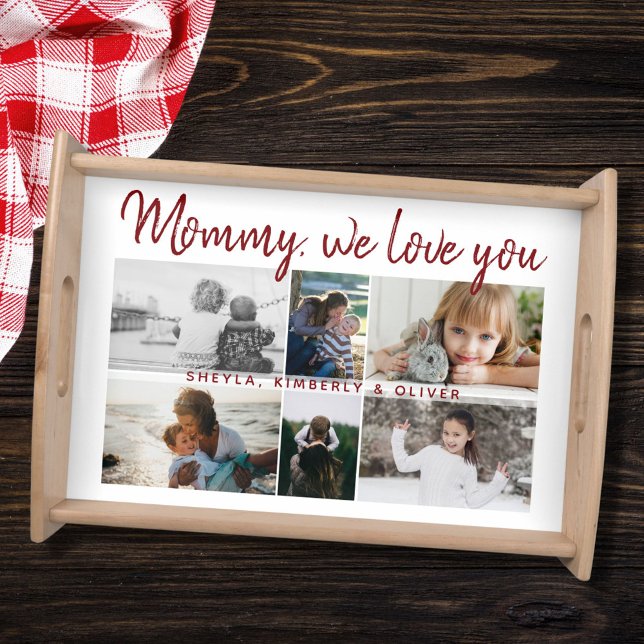 Mother with Kids and Family Mom 6 Photo Collage Serving Tray (Creator Uploaded)