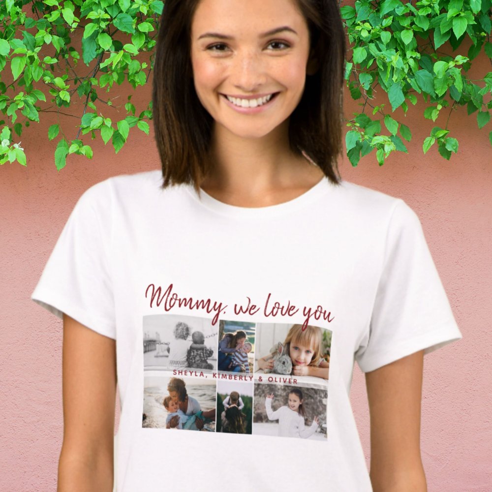Discover Mother with Kids and Family Mom 6 Photo Collage Personalized T-Shirt