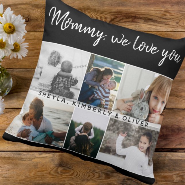 Mother with Kids and Family Mom 6 Photo Collage Throw Pillow (Creator Uploaded)