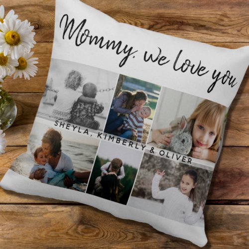 Mother with Kids and Family Mom 6 Photo Collage Throw Pillow