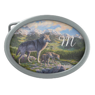 Mother Wolf & Pups Mountain River Valley Belt Buckle