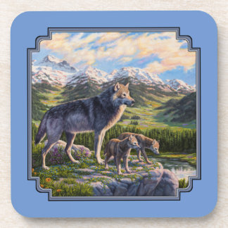 Mother Wolf & Pups Mountain River Valley Beverage Coaster