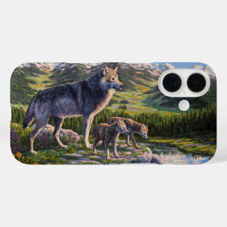 Mother Wolf & Pups Mountain River Valley iPhone 16 Case