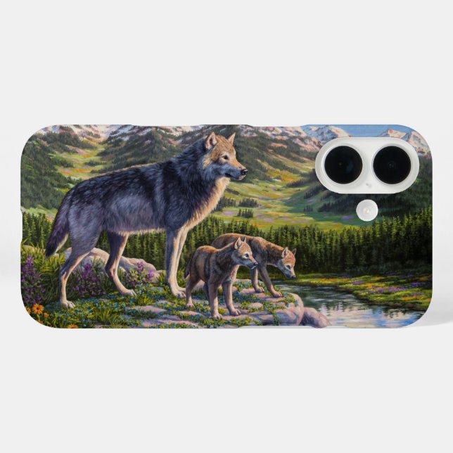 Mother Wolf & Pups Mountain River Valley Case-Mate iPhone Case (Back (Horizontal))