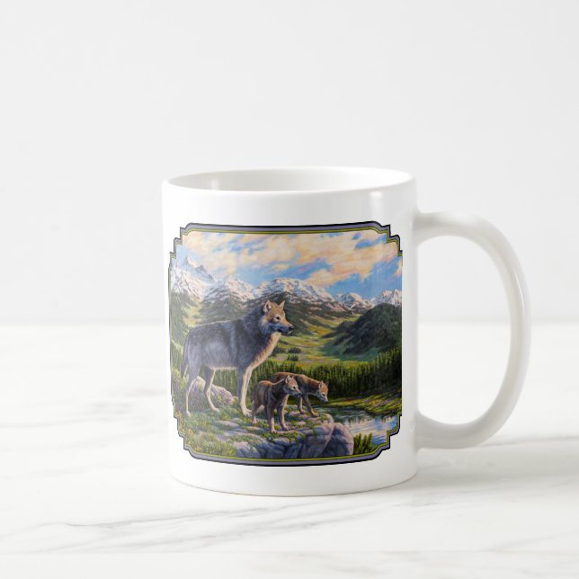 Mother Wolf & Pups Mountain River Valley Coffee Mug (Right)