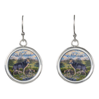 Mother Wolf & Pups Mountain River Valley Earrings