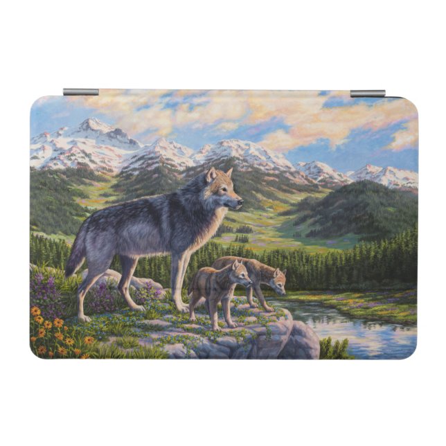 Mother Wolf & Pups Mountain River Valley iPad Mini Cover (Horizontal)