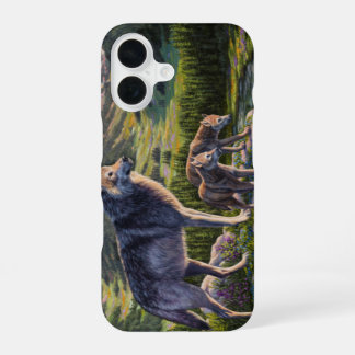 Mother Wolf & Pups Mountain River Valley iPhone 16 Case
