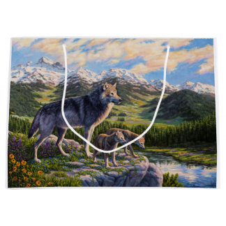Mother Wolf & Pups Mountain River Valley Large Gift Bag
