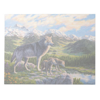 Mother Wolf & Pups Mountain River Valley Notepad