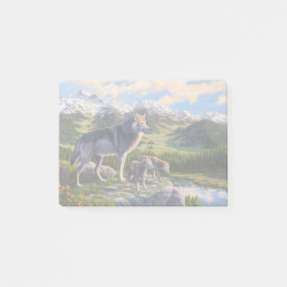 Mother Wolf & Pups Mountain River Valley Post-it Notes