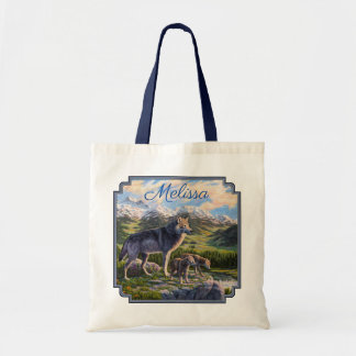 Mother Wolf & Pups Mountain River Valley Tote Bag