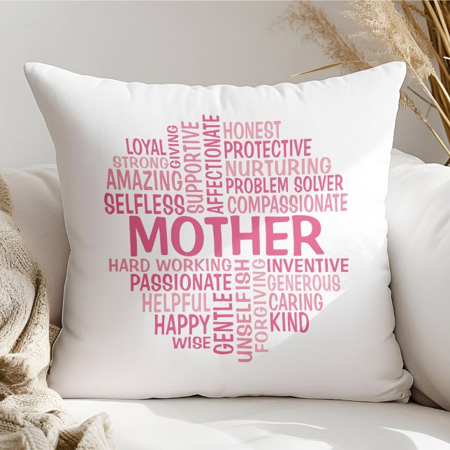 Mother Word Cloud Pillow in Shades of Pink (Creator Uploaded)
