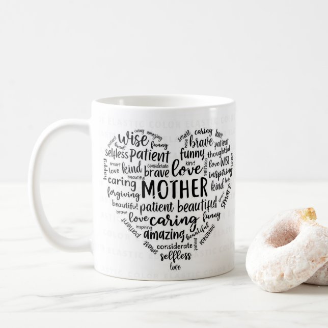 Mother world cloud coffee mug- Beautiful, caring,  Mug (With Donut)