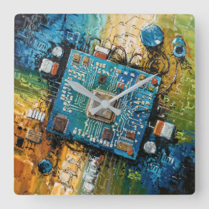 Motherboard - Abstract Computer Tech Art Square Wall Clock