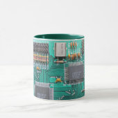 Motherboard, circuit board photo, computer nerd mug (Center)
