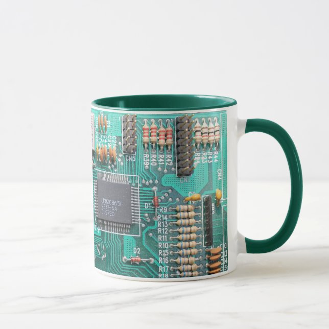 Motherboard, circuit board photo, computer nerd mug (Right)