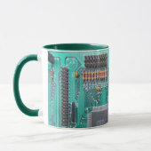 Motherboard, circuit board photo, computer nerd mug (Left)