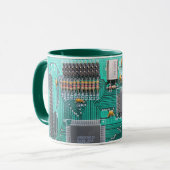 Motherboard, circuit board photo, computer nerd mug (Front Left)
