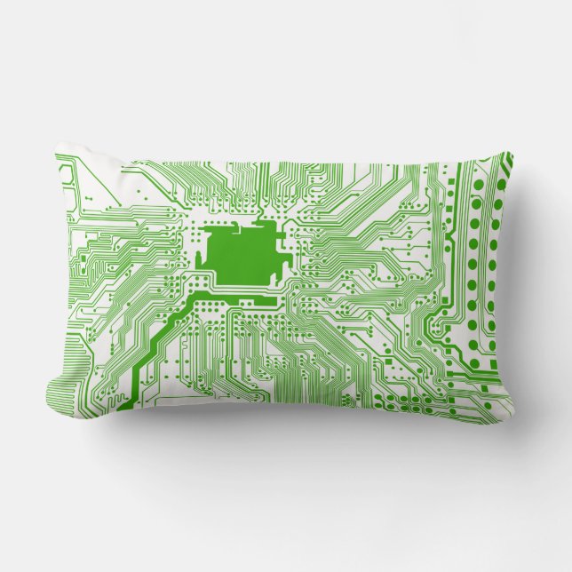 motherboard computer circuit square pillow-green 1 lumbar pillow (Front)
