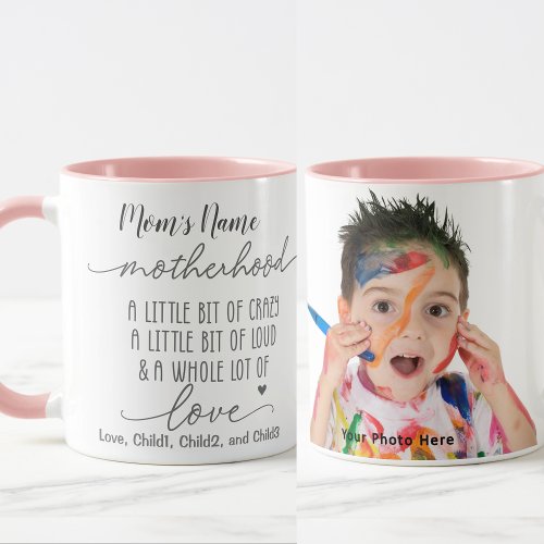 Motherhood Crazy Loud Love Customizable Pink Photo Mug