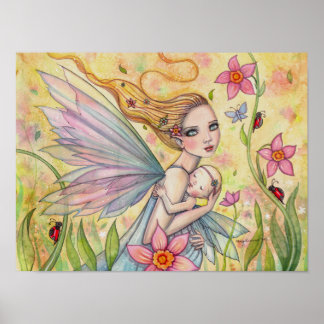 Motherhood Fairy and Baby Fantasy Art Illustration Poster