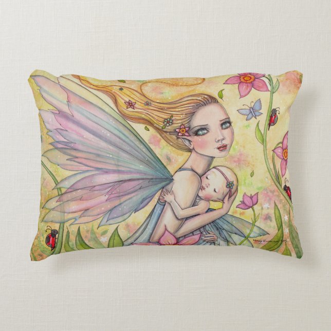 Motherhood Fairy Mother and Baby Illustration Decorative Pillow (Front)