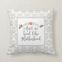 Motherhood Funny Quote with Hearts Pattern Throw Pillow