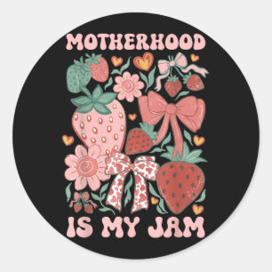 Motherhood is Jam Boho Strawberry Graphic Mothers Classic Round Sticker