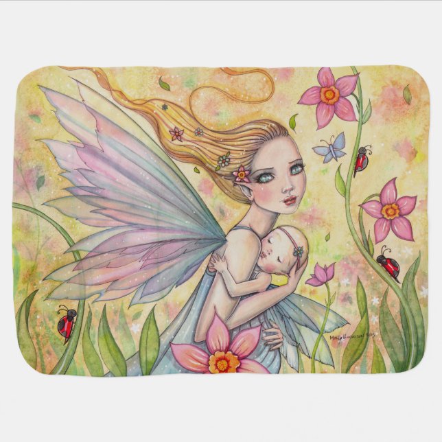 Motherhood Mother and Baby Fairy Illustration Receiving Blanket (Horizontal)
