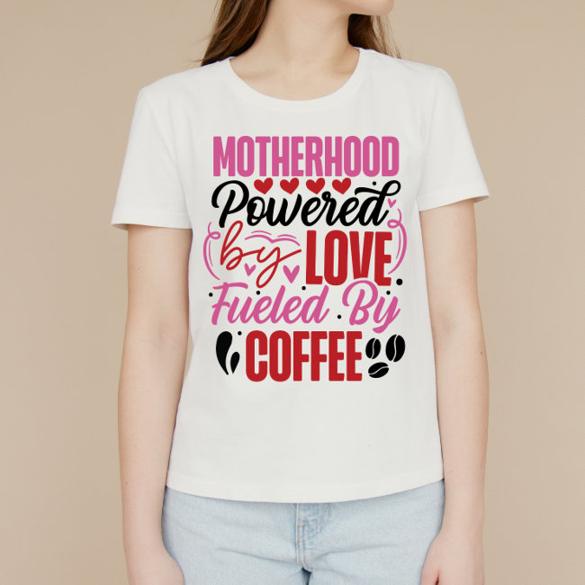 Motherhood Powered By Love and Coffee T-Shirt