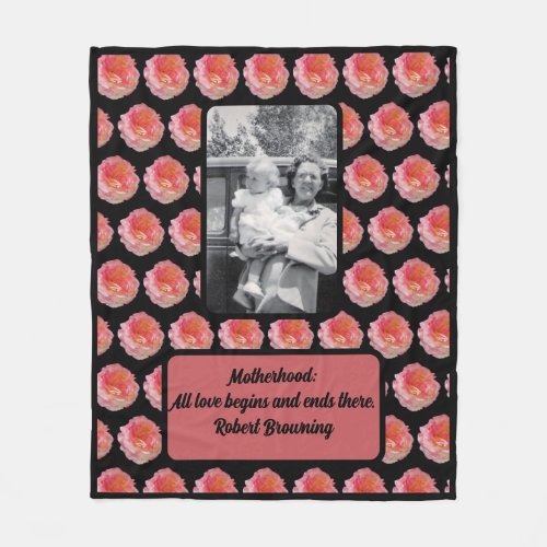 Motherhood Quote  Mother and Child  Pink Rose Fleece Blanket