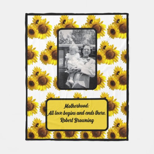 Motherhood Quote  Mother and Child  Sunflowers Fleece Blanket