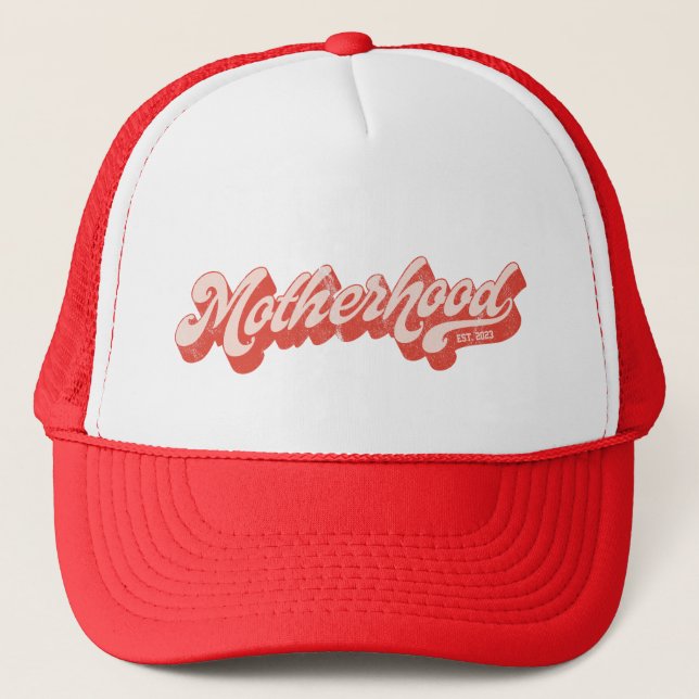 Motherhood Retro Funny Mom Mommy Mother's Day Trucker Hat (Front)