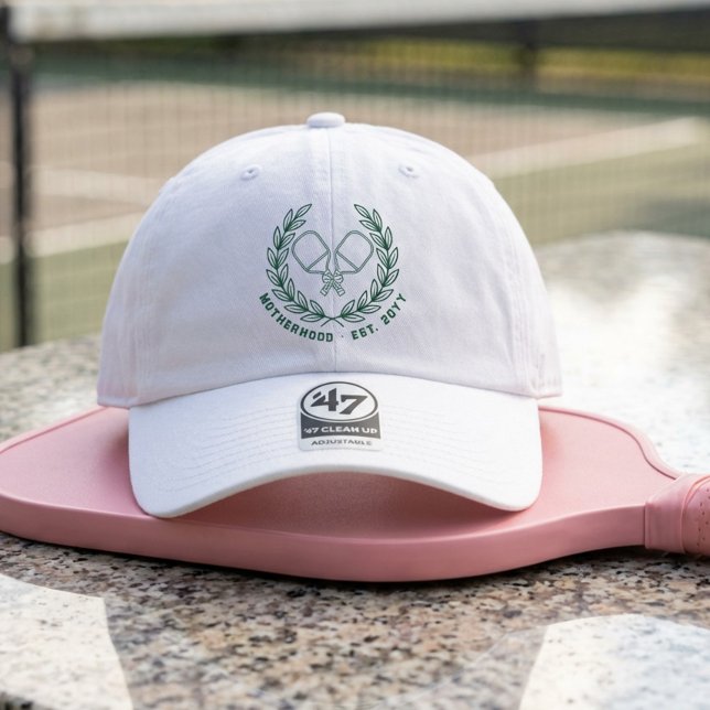 Motherhood Varsity Pickleball Country Club Crest  47 Brand Hat (Motherhood pickleball themed coquette sport style visor cap by Darling & May)