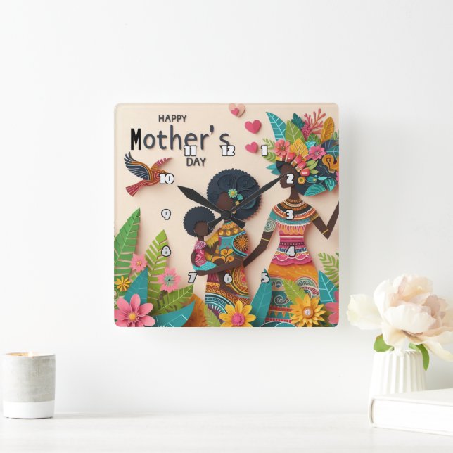Motherhood: Vibrant, Floral, Cultural Celebration Square Wall Clock (Home)