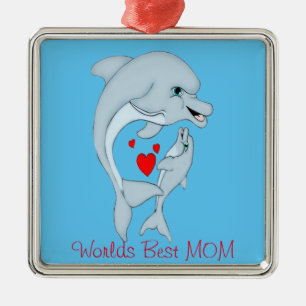 Motherly Dolphin Love Metal Ornament