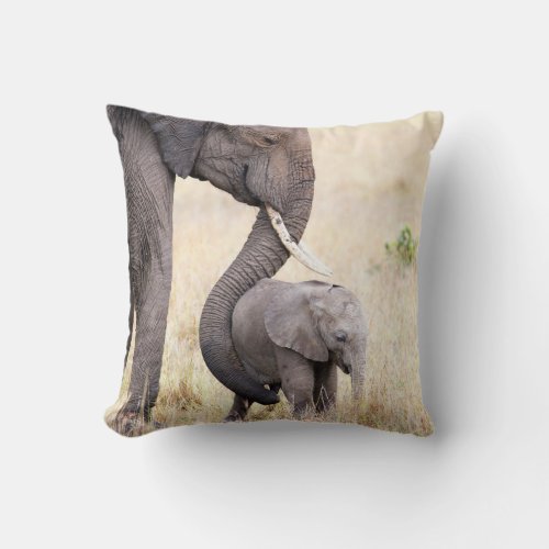 Motherly love elephant baby photo throw pillow