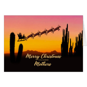 Mothers Christmas Santa Over Desert Cards