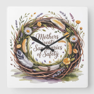 Mothers Create Sanctuaries Of Safety Square Wall Clock